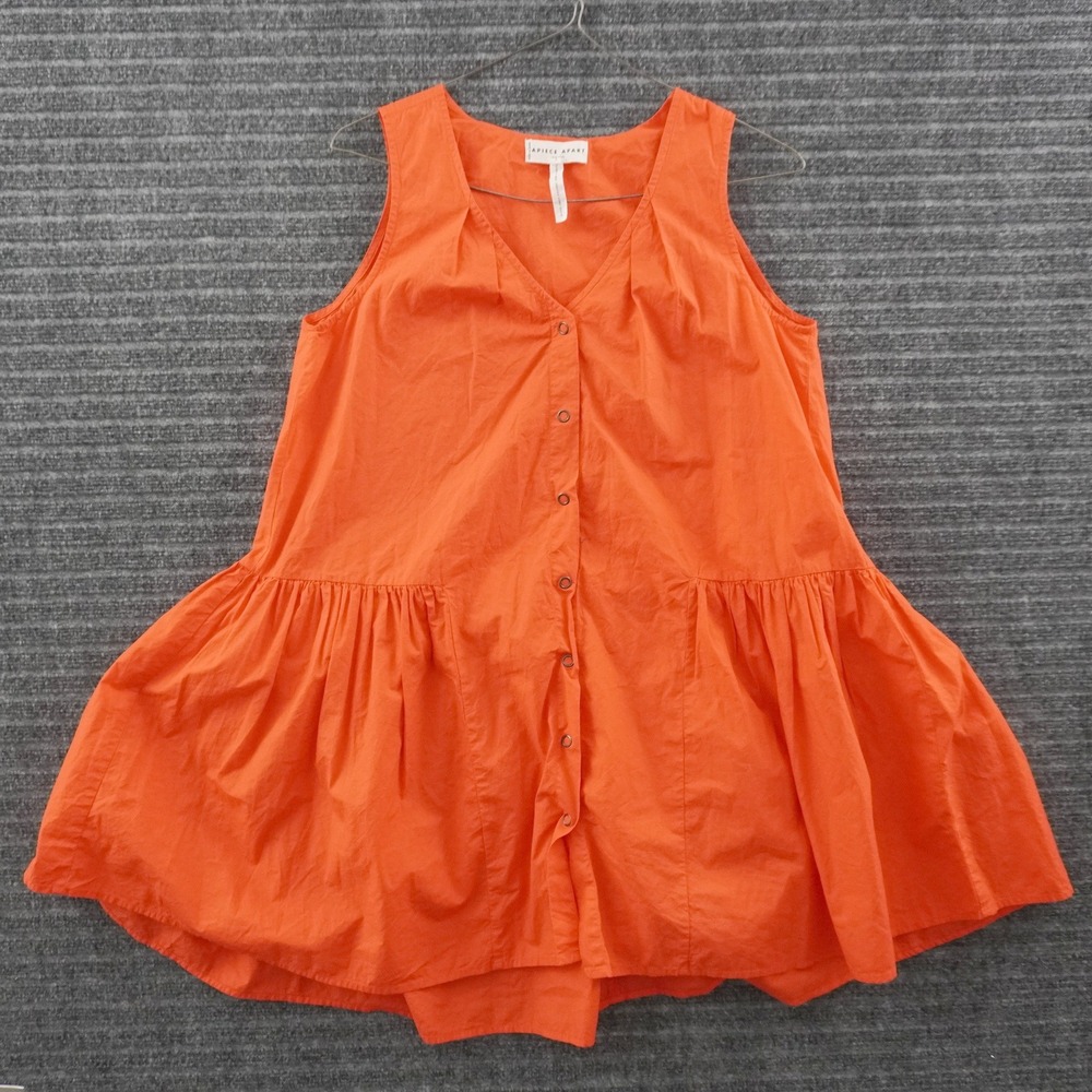 Apiece Apart Tunic Top Womens Size S Orange Sleeveless Ruffle Hem Button Front